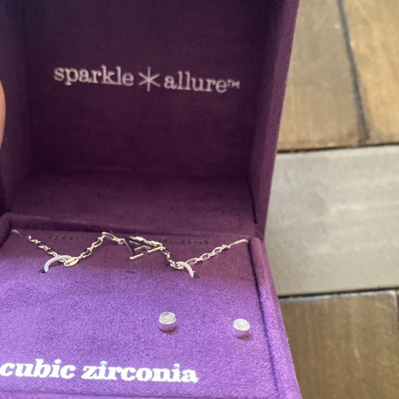 JC Penney’s silver plated Cubic Zirconia “A” necklace and earring gift set - Picture 2 of 3